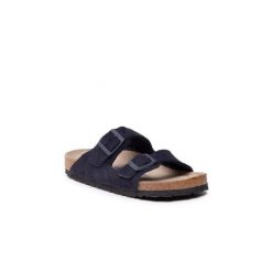 Klapki damskie Birkenstock Arizona Sfb Midnight Narrow Fit. Niebieskie klapki damskie Birkenstock, bez wzorów, z materiału, bez obcasa, bez zapięcia. Za 309.00 zł.