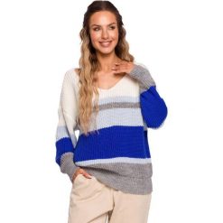 Sweter w Paski z Dekoltem V - Model 3. Swetry klasyczne damskie MOE, l, z materiału, bez kołnierzyka. Za 218.90 zł.