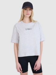 4F T-shirt oversize z nadrukiem damski - szary XL. Szare t-shirty damskie 4F, xl, bez wzorów, z bawełny, bez kołnierzyka. W wyprzedaży za 39.99 zł.