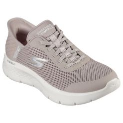 Buty sportowe Sneakersy damskie, Slip-Ins: GO WALK Flex - Grand Entry. Brązowe obuwie sportowe casual damskie Skechers, z materiału, bez zapięcia, trekkingowe, Skechers Sport. Za 349.99 zł.
