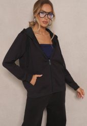 Czarna Rozpinana Bluza z Bawełny z Kapturem Ozdobiona Sznurkami Telidwena. Czarne bluzy damskie Renee, l, bez wzorów, z bawełny, z kapturem. Za 59.99 zł.