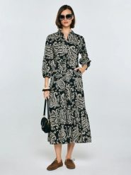 Sukienka damska midi ze wzorem paisley czarna Mazekin 907. Czarne sukienki damskie Big Star, bez wzorów, boho, bez ramiączek. Za 249.99 zł.