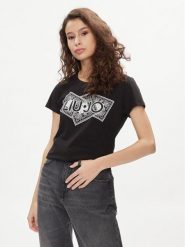 Liu Jo T-Shirt MA4340 JS923 Czarny Regular Fit. Czarne t-shirty damskie Liu Jo, xs, bez wzorów, z bawełny, bez kołnierzyka. Za 189.99 zł.