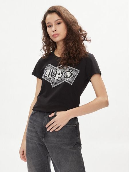 Liu Jo T-Shirt MA4340 JS923 Czarny Regular Fit. Czarne t-shirty damskie Liu Jo, s, bez wzorów, z bawełny, bez kołnierzyka. Za 169.99 zł.