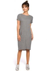 Dresowa Szara Sukienka Mini z Kieszeniami w Szwach. Szare sukienki damskie MOE, bez wzorów, z bawełny, bez ramiączek. Za 239.90 zł.