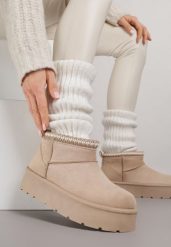 Ciemnobeżowe Śniegowce na Grubej Podeszwie Zdobione Haftem Sewnella. Brązowe śniegowce damskie Born2be, z jeansu. Za 69.99 zł.