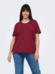 ONLY Carmakoma Koszulka w kolorze bordowym rozmiar: XL-54. Czerwone bluzki damskie Only Carmakoma, xl, bez wzorów, bez kołnierzyka, bez ramiączek. Za 83.42 zł.