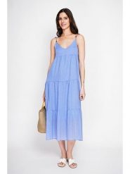 ASSUILI Lniana sukienka w kolorze błękitnym rozmiar: 34. Niebieskie sukienki damskie Assuili, bez wzorów, ze lnu, bez ramiączek. Za 130.99 zł.