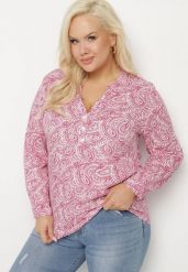 Fuksjowa Wiskozowa Koszula we Wzór Etno z Regulowanymi Rękawami Milaila. Czerwone koszule damskie Born2be, xl, bez wzorów, z jeansu, boho, bez kołnierzyka, bez ramiączek. Za 59.99 zł.