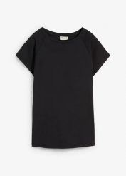 T-shirt z czystej bawełny organicznej. Czarne t-shirty damskie bonprix, bez wzorów, z bawełny, bez kołnierzyka. Za 47.99 zł.