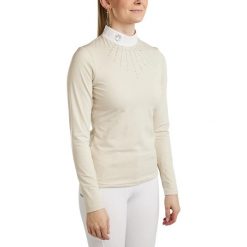 Damska koszulka polo do jazdy konnej z długim rękawem Montar MoEmilia. Brązowe koszulki damskie MONTAR, bez wzorów, bez kołnierzyka, bez ramiączek. Za 366.00 zł.