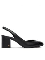 MICHAEL Michael Kors Sandały Perla Flex Sling Pump 40R4PLMP1L Czarny. Czarne sandały damskie MICHAEL Michael Kors, bez wzorów, ze skóry, bez obcasa, na słupku, bez zapięcia. Za 449.99 zł.