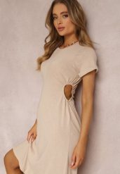 Beżowa Sukienka Bawełniana Satho. Brązowe sukienki damskie Renee, bez wzorów, z bawełny, bez ramiączek. Za 109.99 zł.