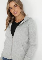 Jasnoszara Bluza z Kapturem Zapinana na Suwak Erekai. Szare bluzy damskie Born2be, l, bez wzorów, z dzianiny, z kapturem. Za 99.99 zł.