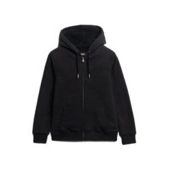 Damska bluza z kapturem zapinana na zamek Superdry Borg. Czarne bluzy damskie Superdry, bez wzorów, z wełny, z kapturem. Za 415.15 zł.
