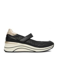 Półbuty Remonte. Czarne czółenka damskie Remonte, bez wzorów, bez obcasa, na koturnie. Za 379.99 zł.