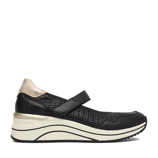 Półbuty Remonte. Czarne czółenka damskie Remonte, bez wzorów, bez obcasa, na koturnie, bez zapięcia. Za 379.99 zł.