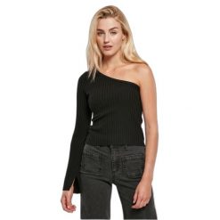 Sweter court z jednym rękawem z dzianiny prążkowanej kobieta Urban Classics. Czarne swetry klasyczne damskie Urban Classics, na zimę, z dzianiny, bez kołnierzyka. Za 214.00 zł.