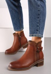 Brązowe Klasyczne Botki na Obcasie Ozdobione Klamrą Rilania. Brązowe botki damskie Born2be, z dzianiny, klasyczne, bez obcasa, na obcasie, bez zapięcia. Za 139.99 zł.