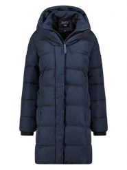 Geographical Norway Płaszcz zimowy "Djamilalimo" w kolorze granatowym rozmiar: L. Niebieskie płaszcze damskie Geographical Norway, na zimę, l, bez wzorów, z puchu, bez kaptura. Za 291.51 zł.