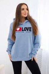 Bluza bawełniana ocieplana z kapturem Love niebieska. Niebieskie bluzy damskie KESI, l, bez wzorów, z bawełny, z kapturem. Za 271.84 zł.