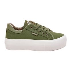 Trampki Damskie Na Platformie Lee Cooper LCW-25-31-3449L Zielone. Zielone trampki damskie bez wzorów, z materiału, bez zapięcia. Za 187.53 zł.