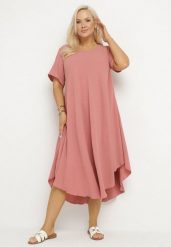 Różowa Rozkloszowana Sukienka z Bawełną Elzedia. Czerwone sukienki damskie Born2be, bez wzorów, z bawełny, eleganckie, bez ramiączek. Za 99.99 zł.