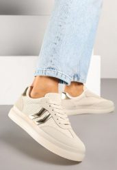 Beżowe Sneakersy z Geometrycznym Wzorem Sadeane. Brązowe obuwie sportowe damskie Born2be, z jeansu, bez zapięcia. Za 74.99 zł.