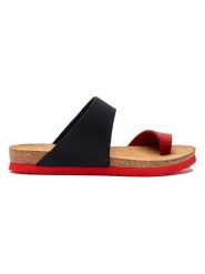 Comfortfusse Skórzane japonki w kolorze czarno-czerwonym rozmiar: 36. Czarne klapki damskie Comfortfüße, bez wzorów, z nubiku, z otwartym noskiem, bez obcasa, bez zapięcia. Za 239.99 zł.