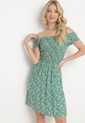 Zielona Bawełniana Sukienka Hiszpanka o Rozkloszowanym Kroju w Kwiatowy Print Rosaja. Zielone sukienki damskie Born2be, bez wzorów, z bawełny, eleganckie, bez ramiączek. Za 69.99 zł.