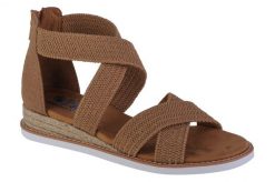 Sandały damskie, Desert Kiss - Desert Nights. Brązowe sandały damskie Skechers, bez wzorów, z materiału, bez obcasa, bez zapięcia. Za 279.99 zł.