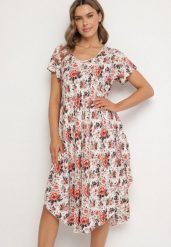 Czerwona Sukienka Bawełniana z Asymetrycznym Dołem w Kwiatki Nativienne. Czerwone sukienki damskie Born2be, bez wzorów, z bawełny, eleganckie, bez ramiączek. Za 69.99 zł.