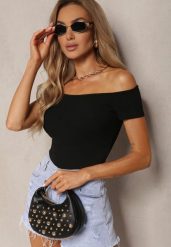 Czarny Bawełniany T-shirt Top z Hiszpańskim Dekoltem Ertalissa. Czarne t-shirty damskie Renee, l, bez wzorów, z bawełny, bez kołnierzyka. Za 54.99 zł.