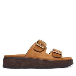 Japonki Tamaris. Brązowe klapki damskie Tamaris, bez wzorów, bez obcasa, bez zapięcia. Za 299.99 zł.