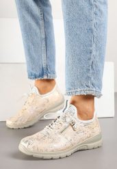 Złote Sneakersy z Ozdobnym Suwakiem Eblerria. Żółte obuwie sportowe damskie Born2be, z jeansu, bez zapięcia. Za 109.99 zł.