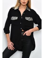 Milan Kiss Koszula w kolorze czarnym rozmiar: XL. Czarne koszule damskie Milan Kiss, xl, z aplikacjami, z wiskozy, bez kołnierzyka, bez ramiączek. Za 152.99 zł.