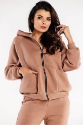 Luźna bluza z kapturem rozpinana z kieszeniami beż. Bluzy damskie Infinite You, l, bez wzorów, z bawełny, z kapturem. Za 259.00 zł.