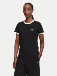 KARL LAGERFELD T-Shirt Ikon Patch A3W17078 Czarny Slim Fit. Czarne t-shirty damskie KARL LAGERFELD, l, bez wzorów, z bawełny, bez kołnierzyka. Za 389.99 zł.