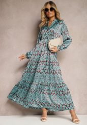 Niebieska Casualowa Sukienka ze Sznurkiem w Pasie i Falbanką Carmarie. Niebieskie sukienki damskie Renee, bez wzorów, z materiału, bez ramiączek. W wyprzedaży za 111.99 zł.