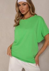 Zielony T-shirt Oversize o Przedłużonym Kroju Echinopa. Zielone t-shirty damskie Renee, bez wzorów, z bawełny, bez kołnierzyka. Za 29.99 zł.