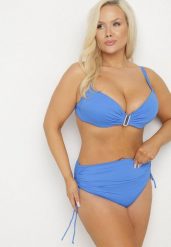 Niebieskie Bikini Biustonosz z Marszczeniem i Majtki Figi ze Ściągaczami Kinevia. Niebieskie bikini Born2be, bez wzorów. Za 79.99 zł.