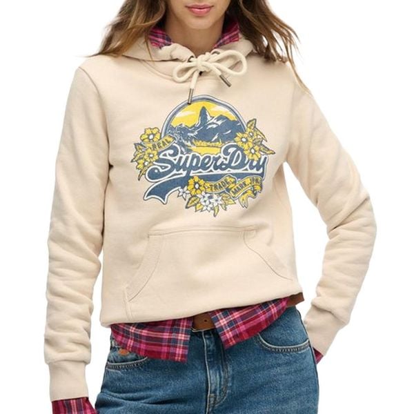 Bluza damska z kapturem Superdry Floral. Brązowe bluzy damskie Superdry, xs, bez wzorów, z bawełny, z kapturem. Za 378.55 zł.