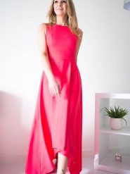 Sukienka Model Jennifer Coral - Jersa. Sukienki damskie Jersa, bez wzorów, eleganckie, bez ramiączek. Za 599.65 zł.