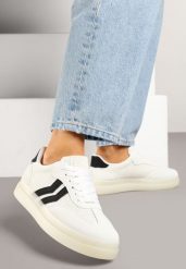 Białe Sneakersy z Geometrycznym Wzorem Sadeane. Białe obuwie sportowe damskie Born2be, z jeansu, bez zapięcia. Za 59.99 zł.