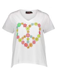 Miss goodlife Koszulka "Heart Peace" w kolorze białym ze wzorem rozmiar: M. Białe bluzki damskie miss goodlife, m, bez wzorów, bez kołnierzyka, bez ramiączek. Za 110.29 zł.