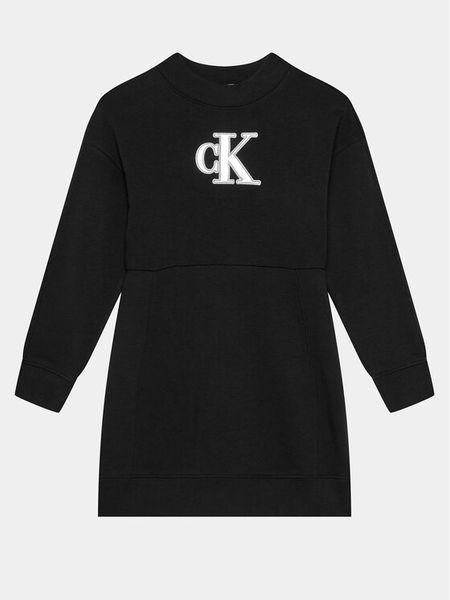 Calvin Klein Jeans Sukienka dzianinowa Metallic Monogram IG0IG02315 Czarny Regular Fit. Czarne sukienki dziewczęce Calvin Klein Jeans, bez wzorów, z bawełny, bez ramiączek, proste. Za 229.99 zł.