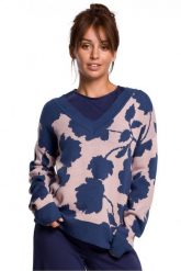 Lekki sweter z dekoltem V i wzorem w kwiaty. Swetry klasyczne damskie Polskie swetry, l, z dzianiny, bez kołnierzyka. Za 239.00 zł.