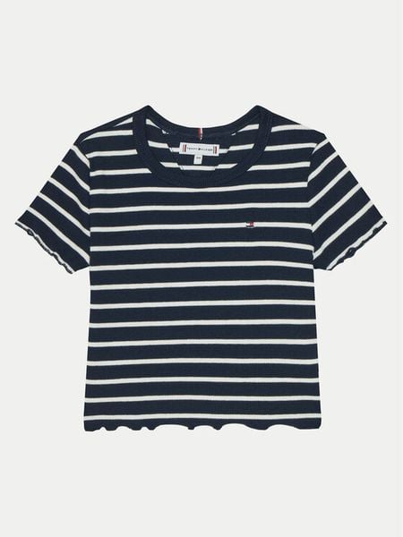 Tommy Hilfiger T-Shirt KG0KG08509 S Granatowy Slim Fit. Niebieskie koszulki i t-shirty dziewczęce Tommy Hilfiger, bez wzorów, z bawełny, bez kołnierzyka, bez ramiączek. Za 79.99 zł.