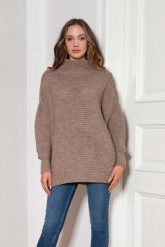 Oversizowy Sweter z Luźnym Golfem - Mocca. Brązowe golfy damskie Lanti, uniwersalny, z materiału, bez kołnierzyka. Za 249.90 zł.