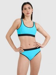 4F Góra od bikini damska - niebieska L. Niebieskie bikini 4F, bez wzorów, z elastanu. W wyprzedaży za 59.99 zł.